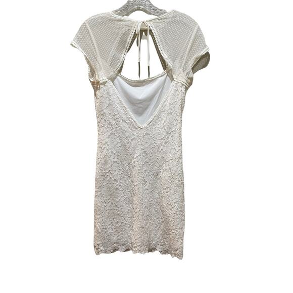 Silence + Noise Lace Mini Dress with Sheer Mesh Cap Sleeves Ivory Size Medium - Picture 8 of 9